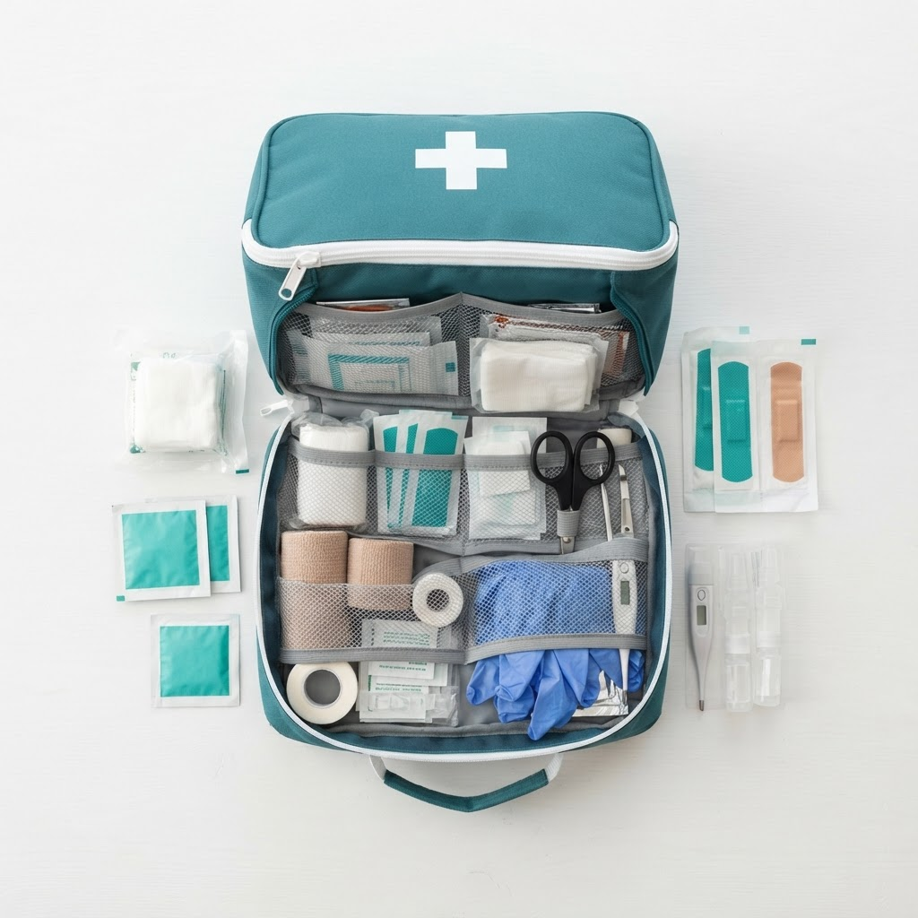 First aid kit with medical supplies